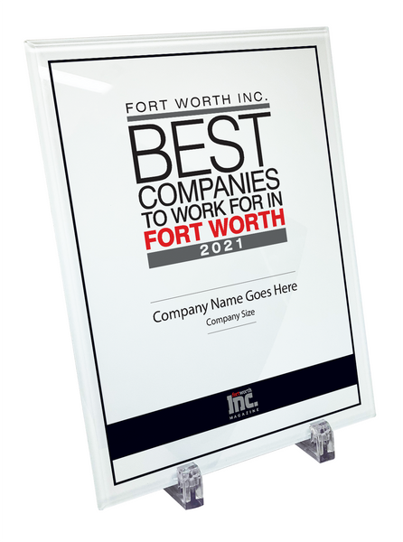 Fort Worth Inc. Best Companies to Work For Award Crystal Glass Plaque