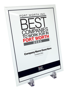 Fort Worth Inc. Best Companies to Work For Award Crystal Glass Plaque