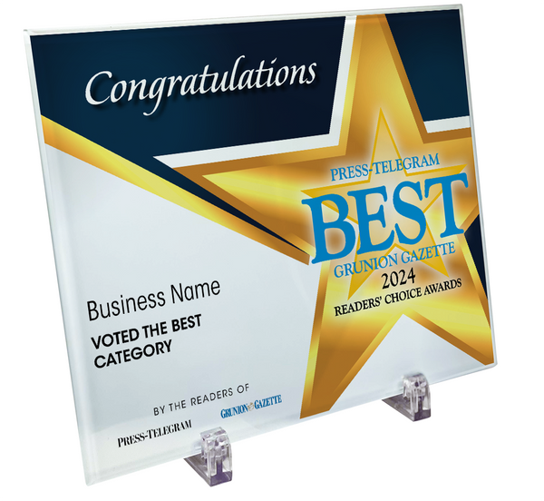 Press Telegram Best Of Certificate and Readers Choice - Crystal Plaque
