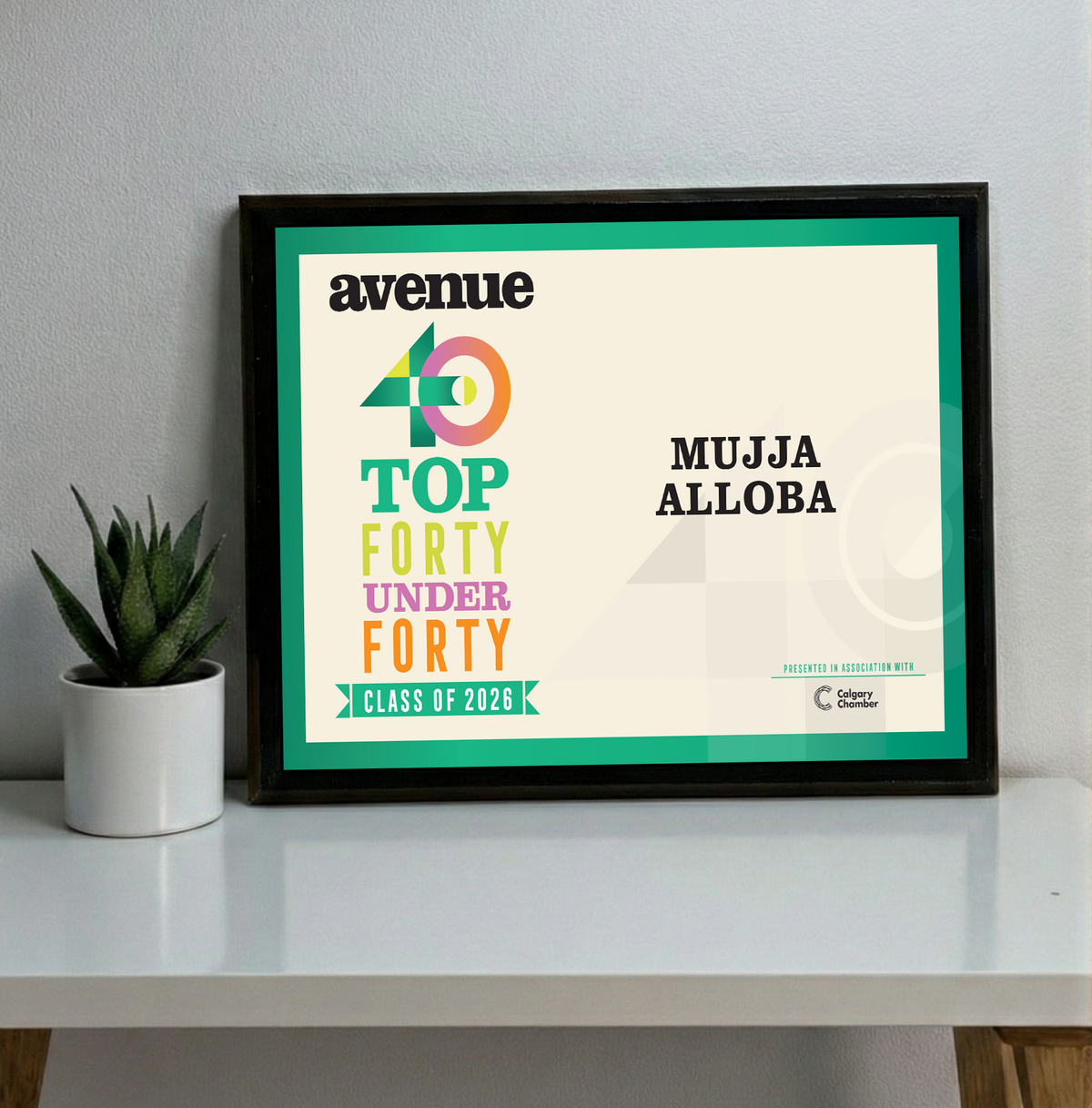 Avenue Magazine - Top 40 Under Forty - Classic Plaque