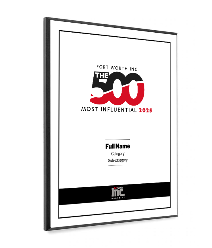 Fort Worth Inc. 500 Award Melamine Plaque