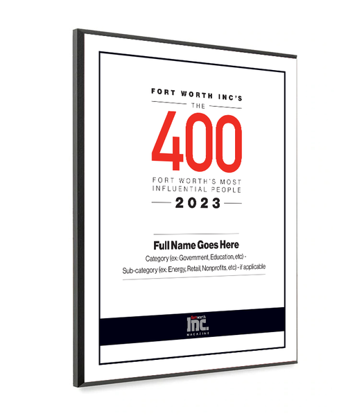 Fort Worth Inc. 400 Award Melamine Plaque