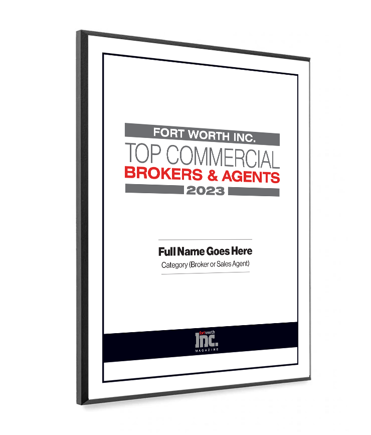 Fort Worth Inc. Top Commercial Brokers & Agents Award Melamine Plaques