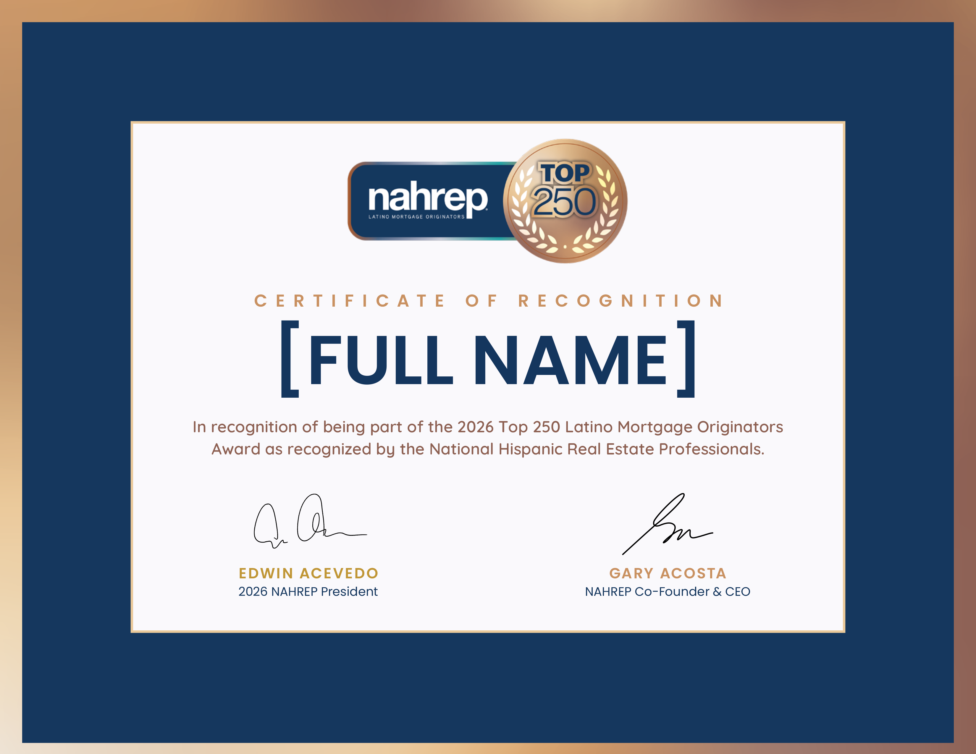 Top Latino Mortgage Originators Certificate