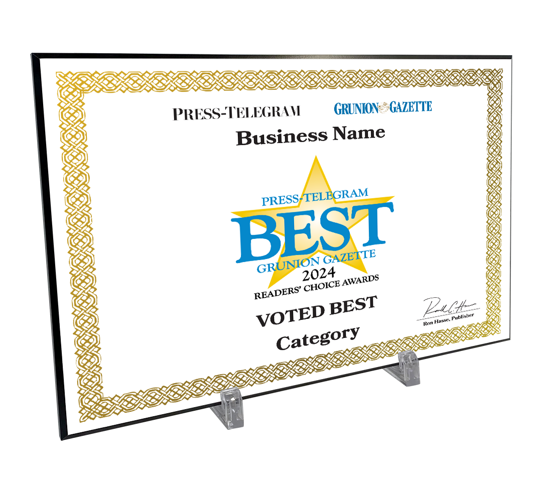 Press Telegram Best Of and Readers Choice Certificate - Modern Hardi-plaque