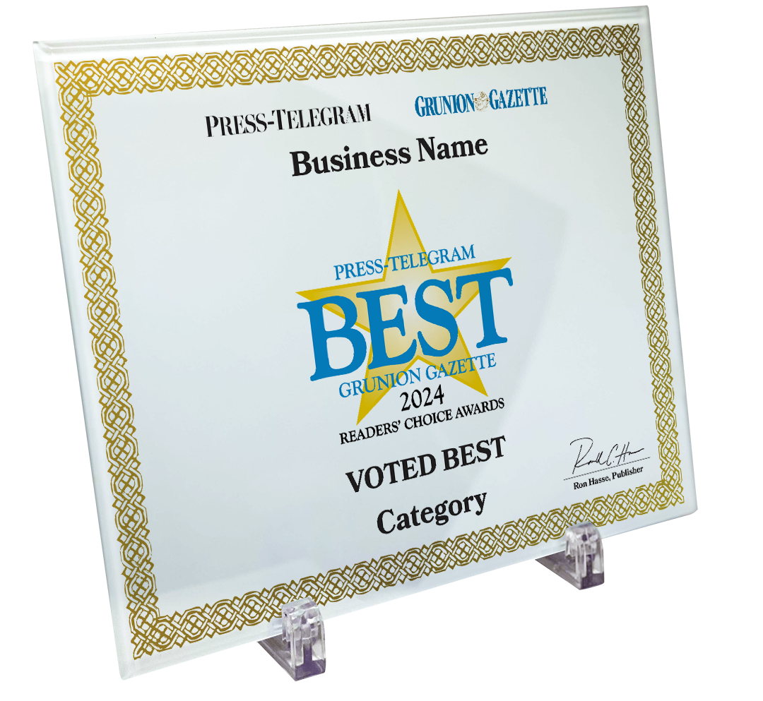 Press Telegram Best Of Certificate and Readers Choice - Crystal Plaque