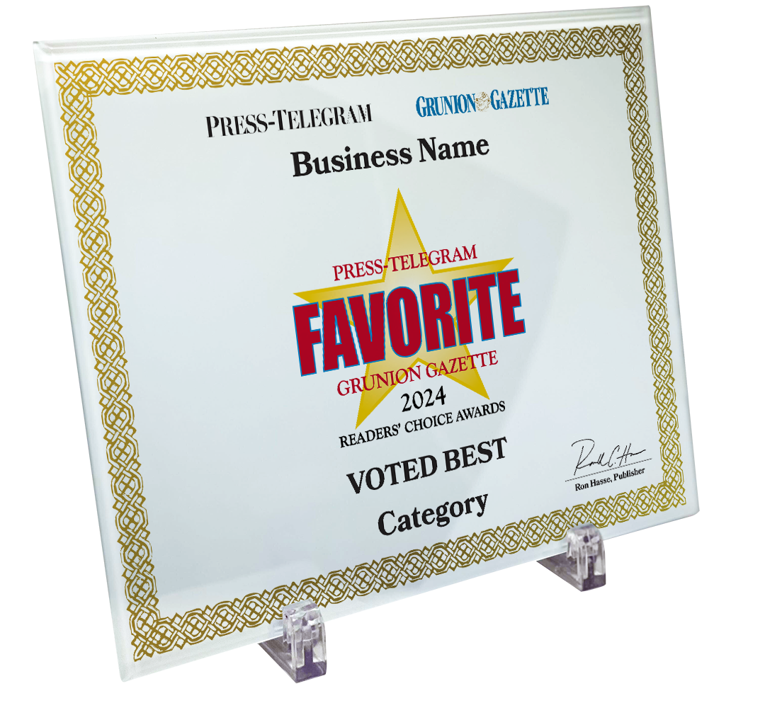 Press Telegram Best Of Certificate and Readers Choice - Crystal Plaque