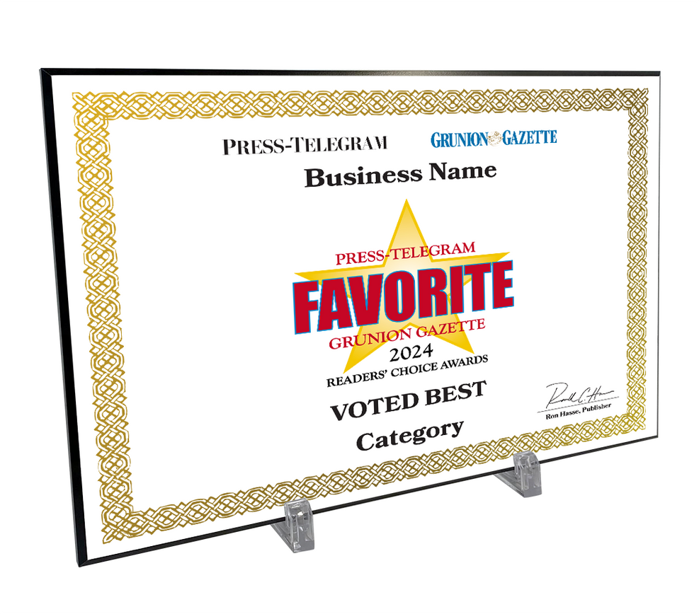 Press Telegram Best Of and Readers Choice Certificate - Modern Hardi-plaque