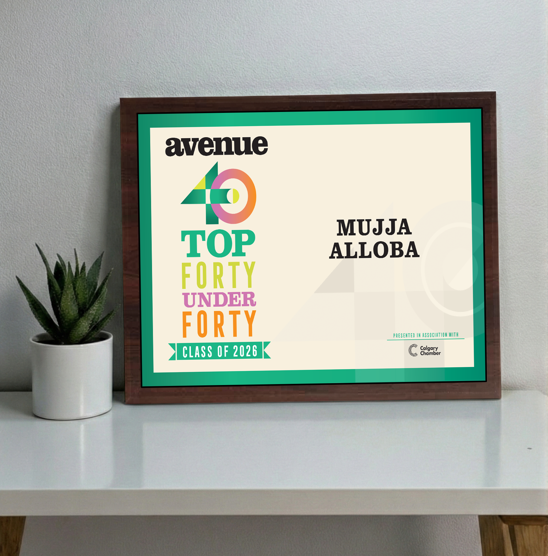 Avenue Magazine - Top 40 Under Forty - Classic Plaque