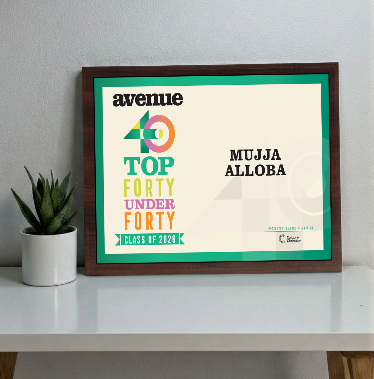 Avenue Magazine - Top 40 Under Forty - Classic Plaque