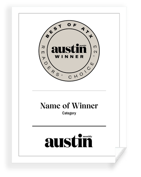 Austin Monthly "Best of ATX Award - Window Cling