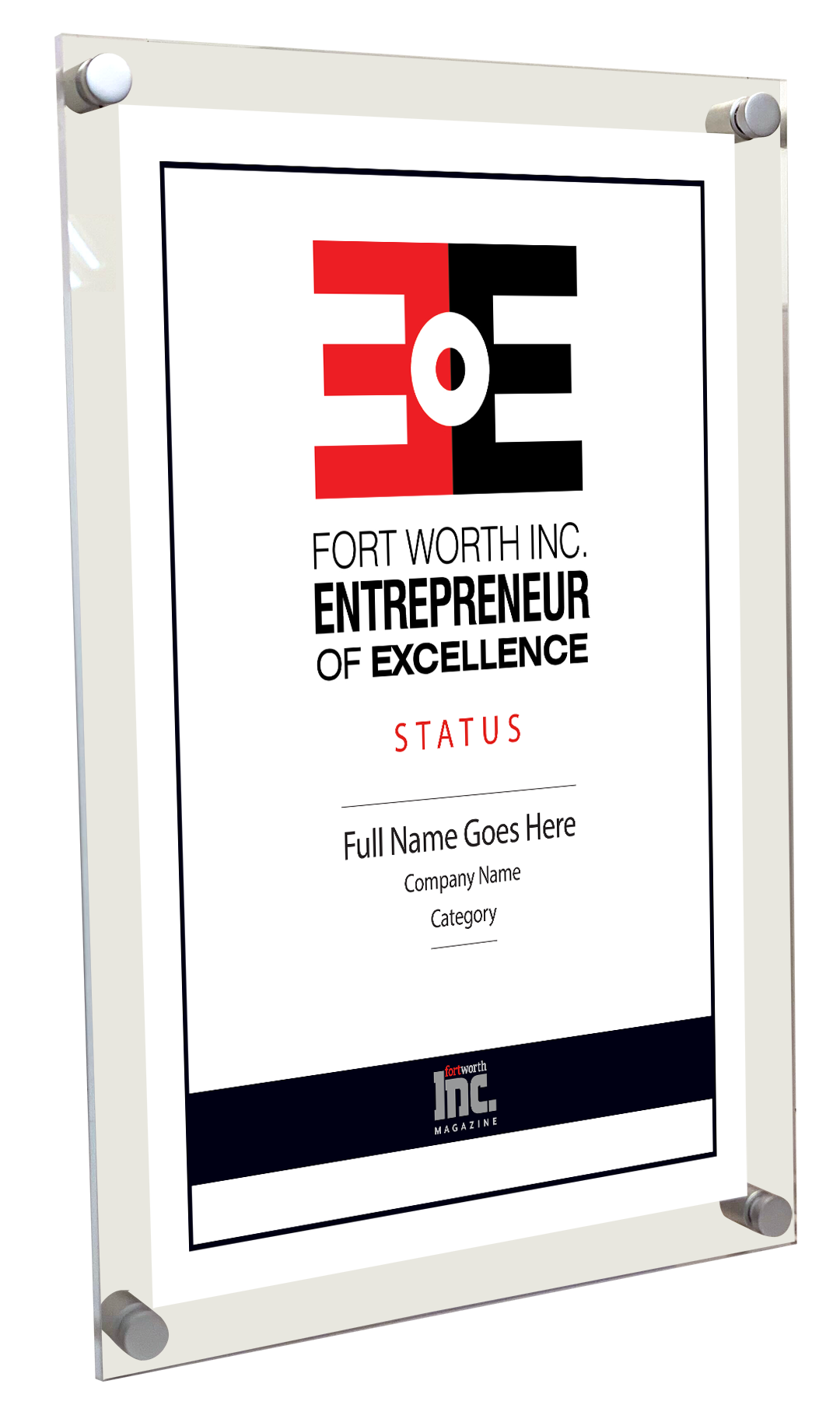 Fort Worth Inc. Entrepreneurs of Excellence Award Acrylic Plaque