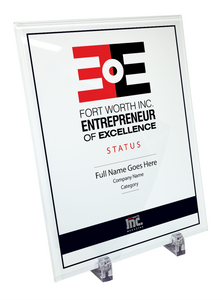 Fort Worth Inc. Entrepreneurs of Excellence Award Crystal Glass Plaque
