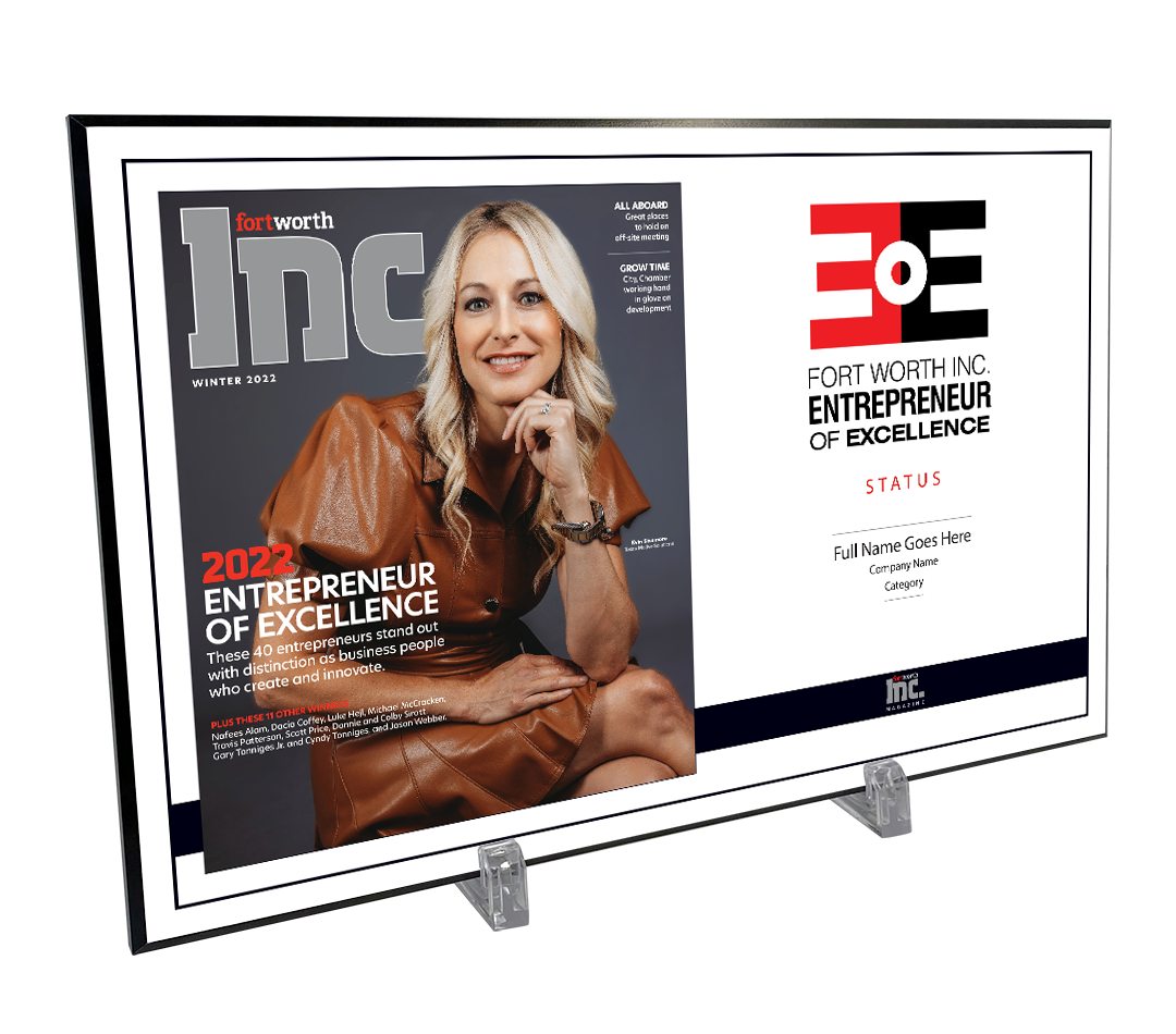Fort Worth Inc. Entrepreneurs of Excellence Award Spread Melamine Plaque