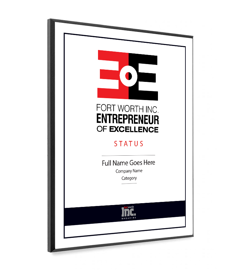 Fort Worth Inc. Entrepreneurs of Excellence Award Melamine Plaque