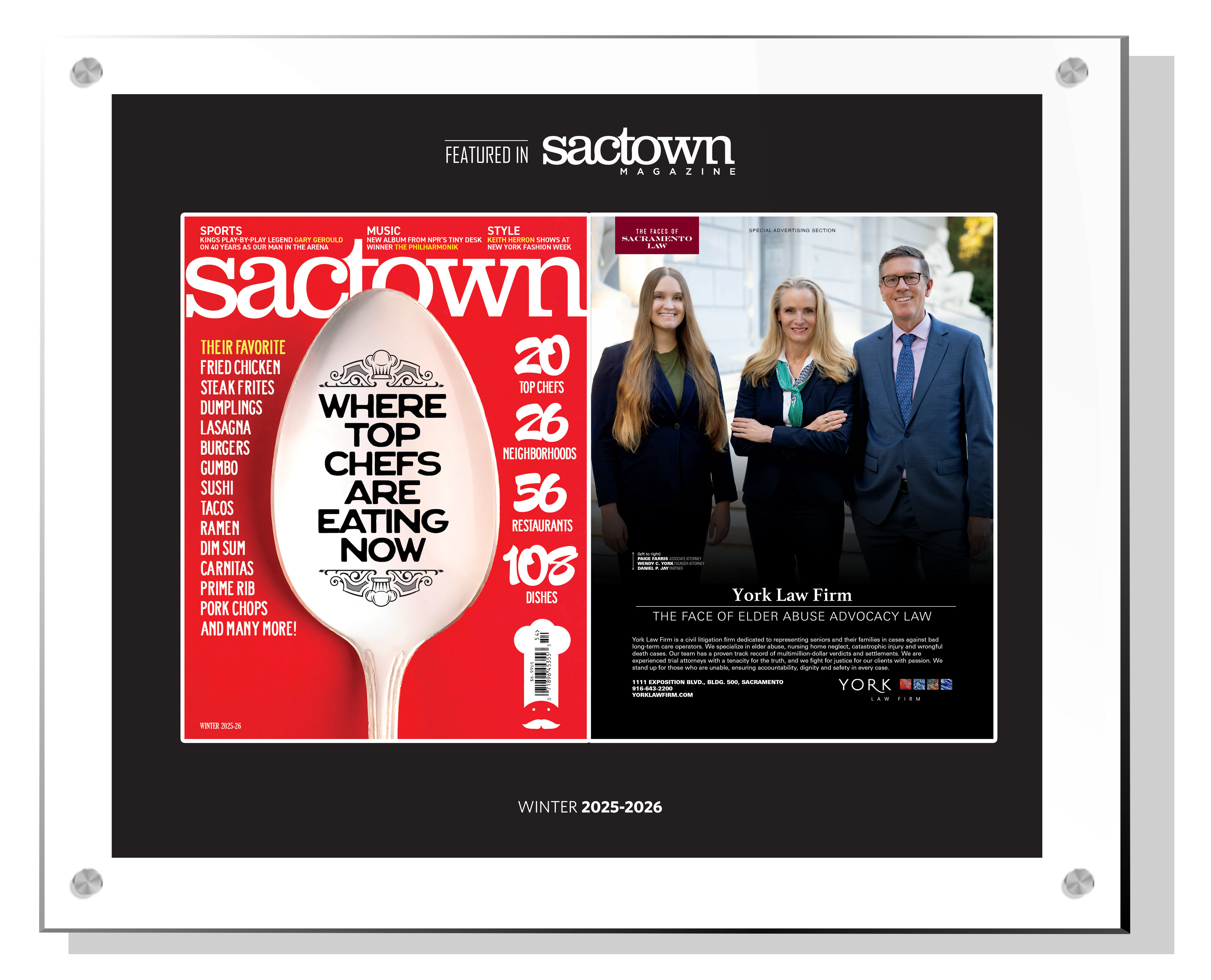 Sactown Magazine - Faces of Sacramento Law - Spread Acrylic Plaques