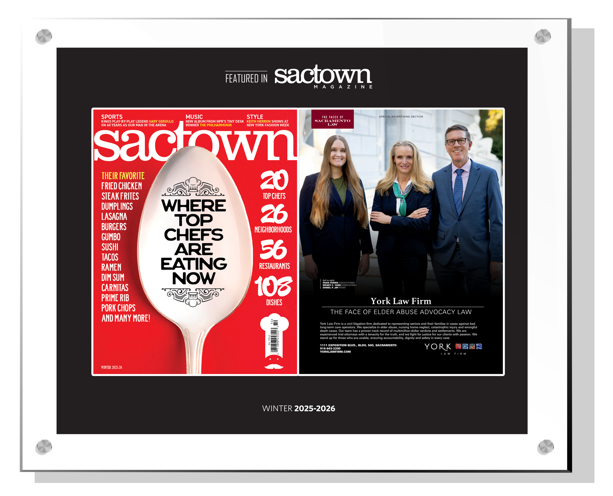 Sactown Magazine - Faces of Sacramento Law - Spread Acrylic Plaques