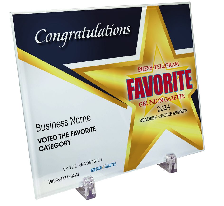 Press Telegram Best Of Certificate and Readers Choice - Crystal Plaque