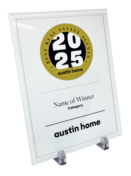 Austin Home "Best Real Estate Agents" Glass Award Plaque