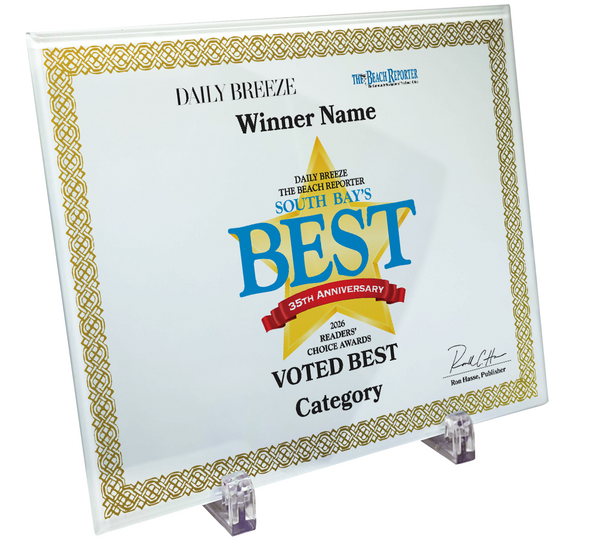 South Bay's Best Of Certificate and Readers Choice - Crystal Plaque