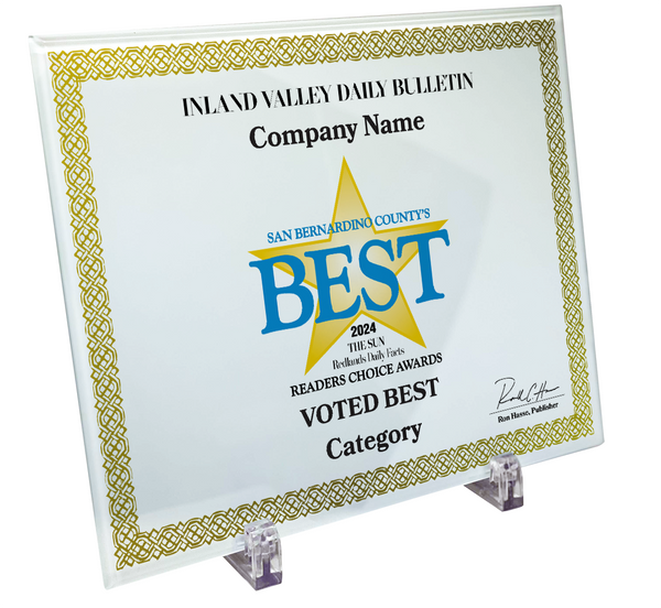 The Sun & Daily Facts Best Of Certificate and Readers Choice - Crystal Plaque