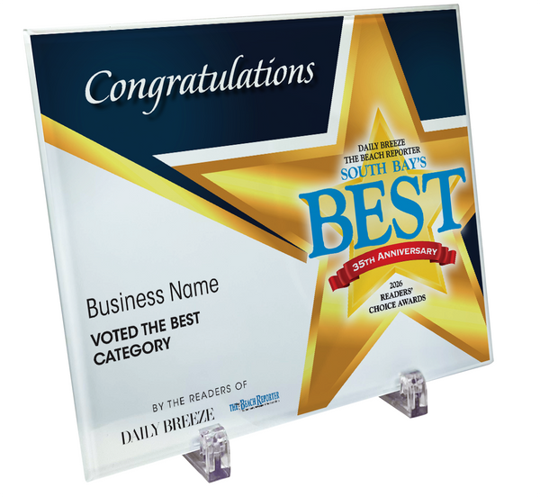 South Bay's Best Of Certificate and Readers Choice - Crystal Plaque