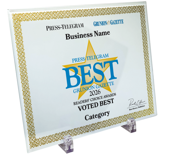 Press Telegram Best Of Certificate and Readers Choice - Crystal Plaque
