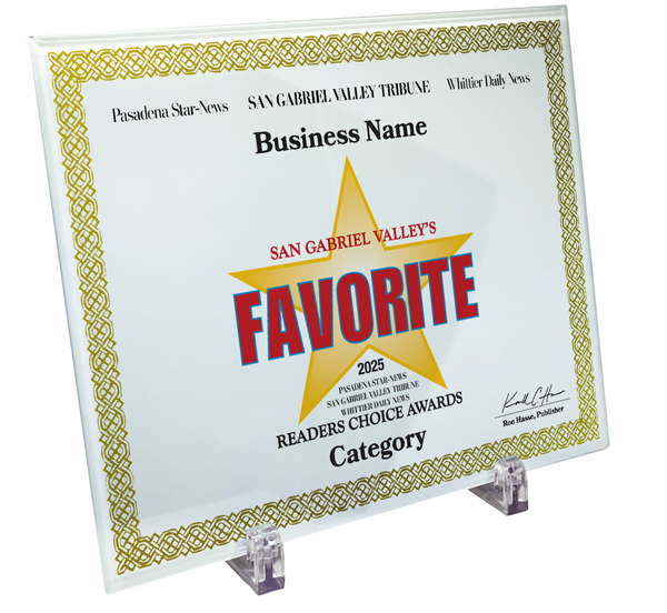 SGVN Best Of Certificate and Readers Choice - Crystal Plaque