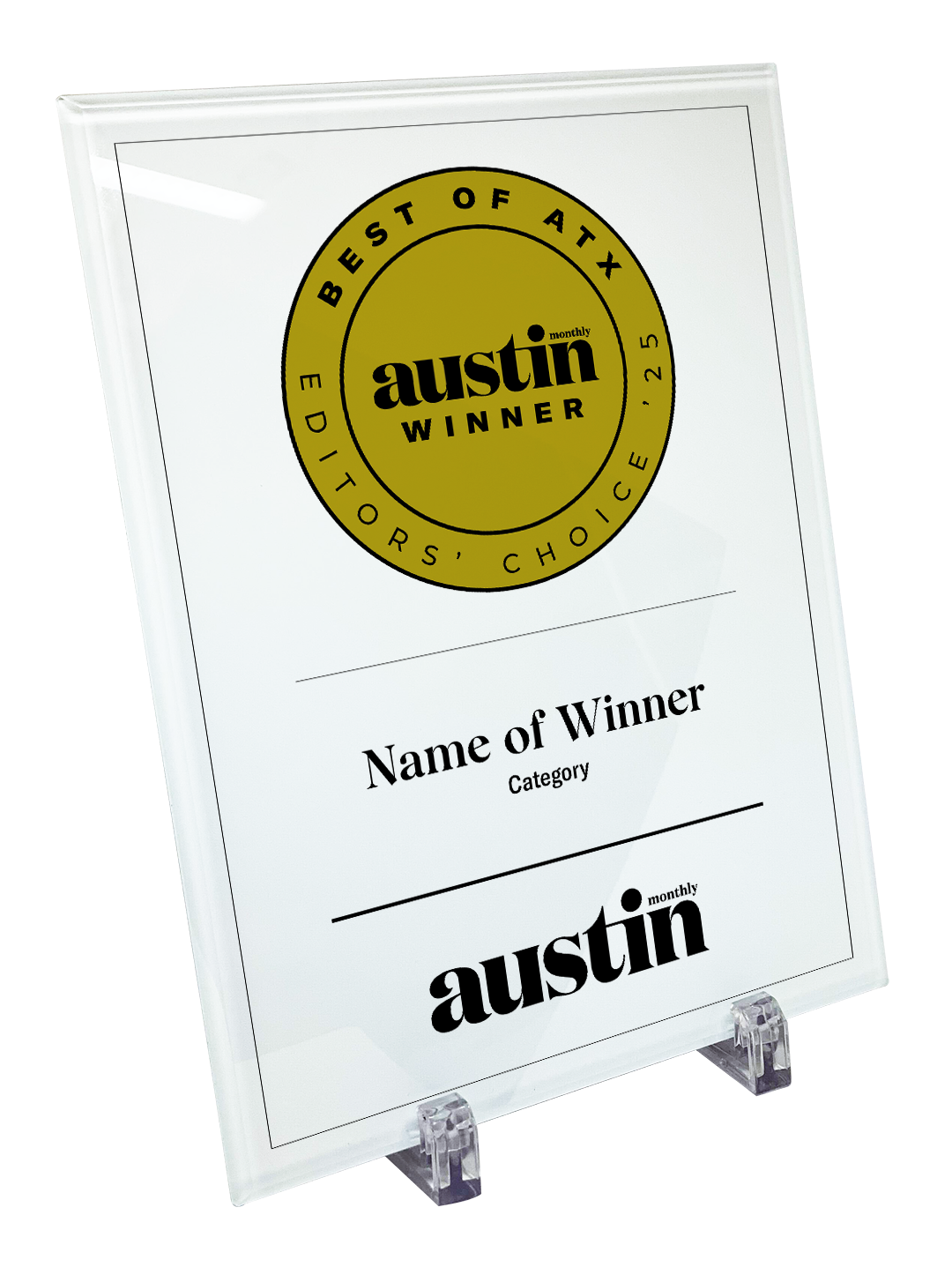 Austin Monthly "Best of ATX" Glass Cover Award Plaque