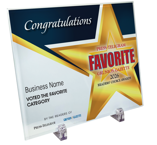 Press Telegram Best Of Certificate and Readers Choice - Crystal Plaque