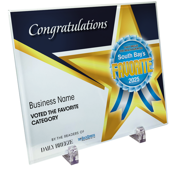 South Bay's Best Of Certificate and Readers Choice - Crystal Plaque