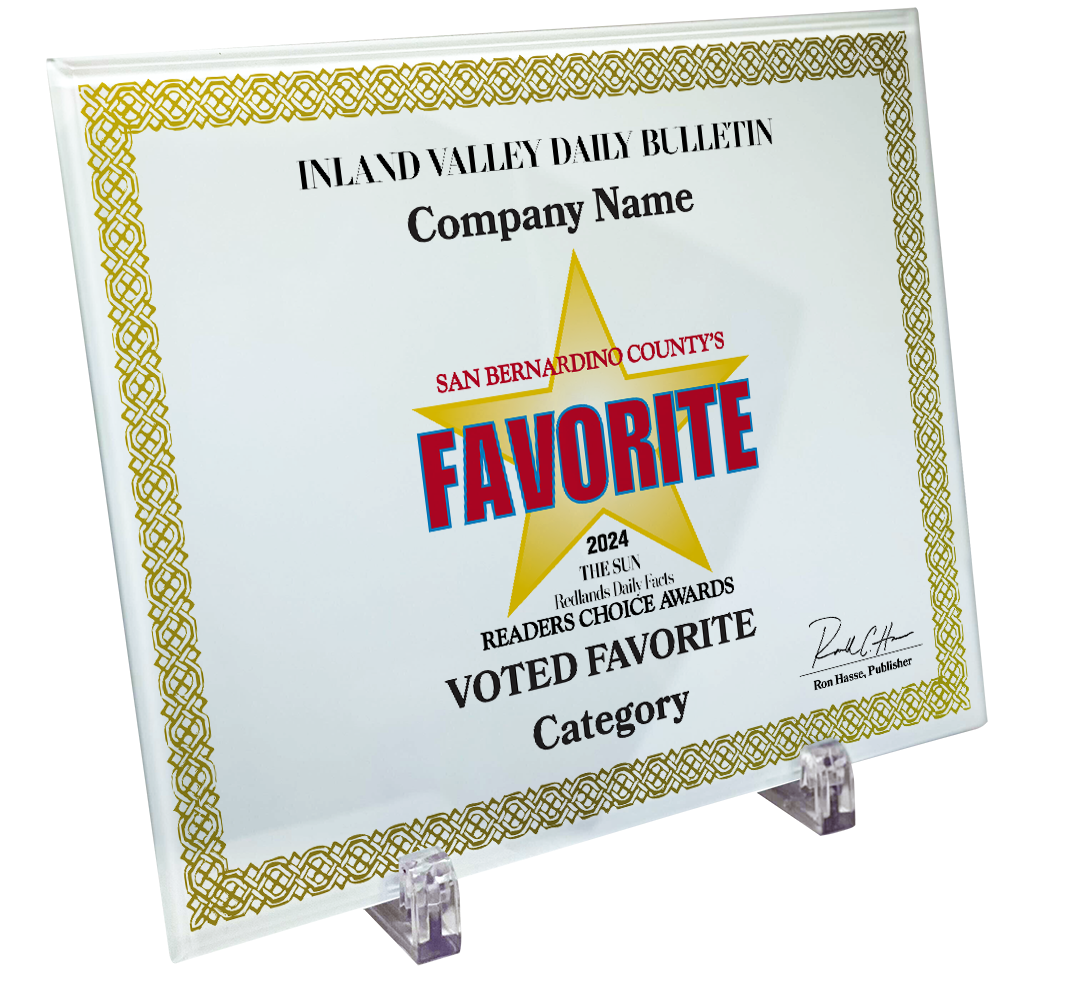 The Sun & Daily Facts Best Of Certificate and Readers Choice - Crystal Plaque