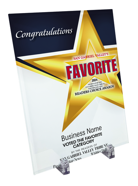 SGVN Best Of Certificate and Readers Choice - Crystal Plaque