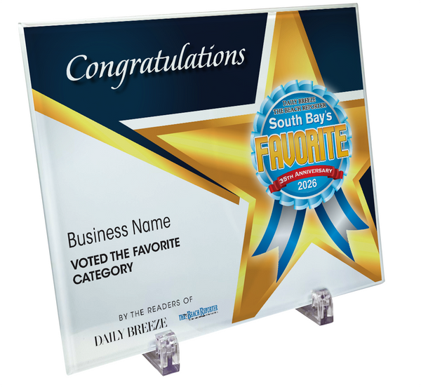 South Bay's Best Of Certificate and Readers Choice - Crystal Plaque