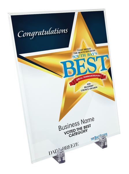 South Bay's Best Of Certificate and Readers Choice - Crystal Plaque