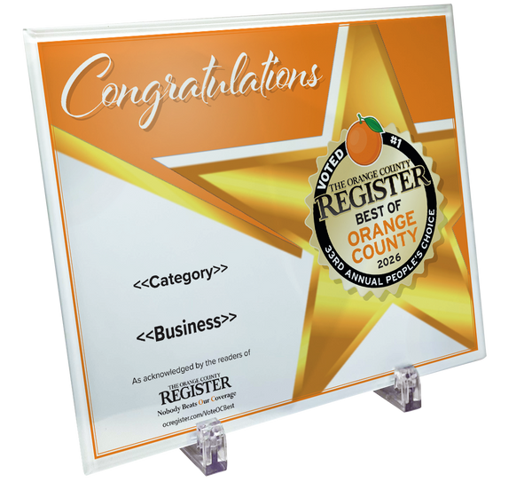 Best Of Orange County Award - Glass Plaque
