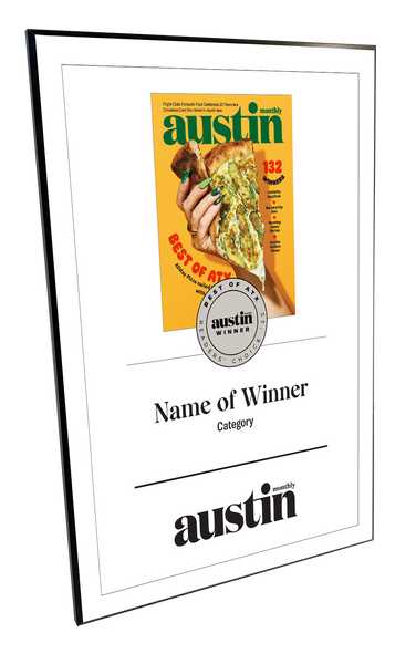 Austin Monthly "Best of ATX” Mounted Archival Award Plaque