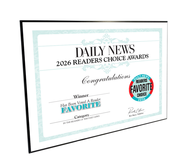 LA Daily News Best Of and Readers Choice Certificate - Modern Hardi-plaque