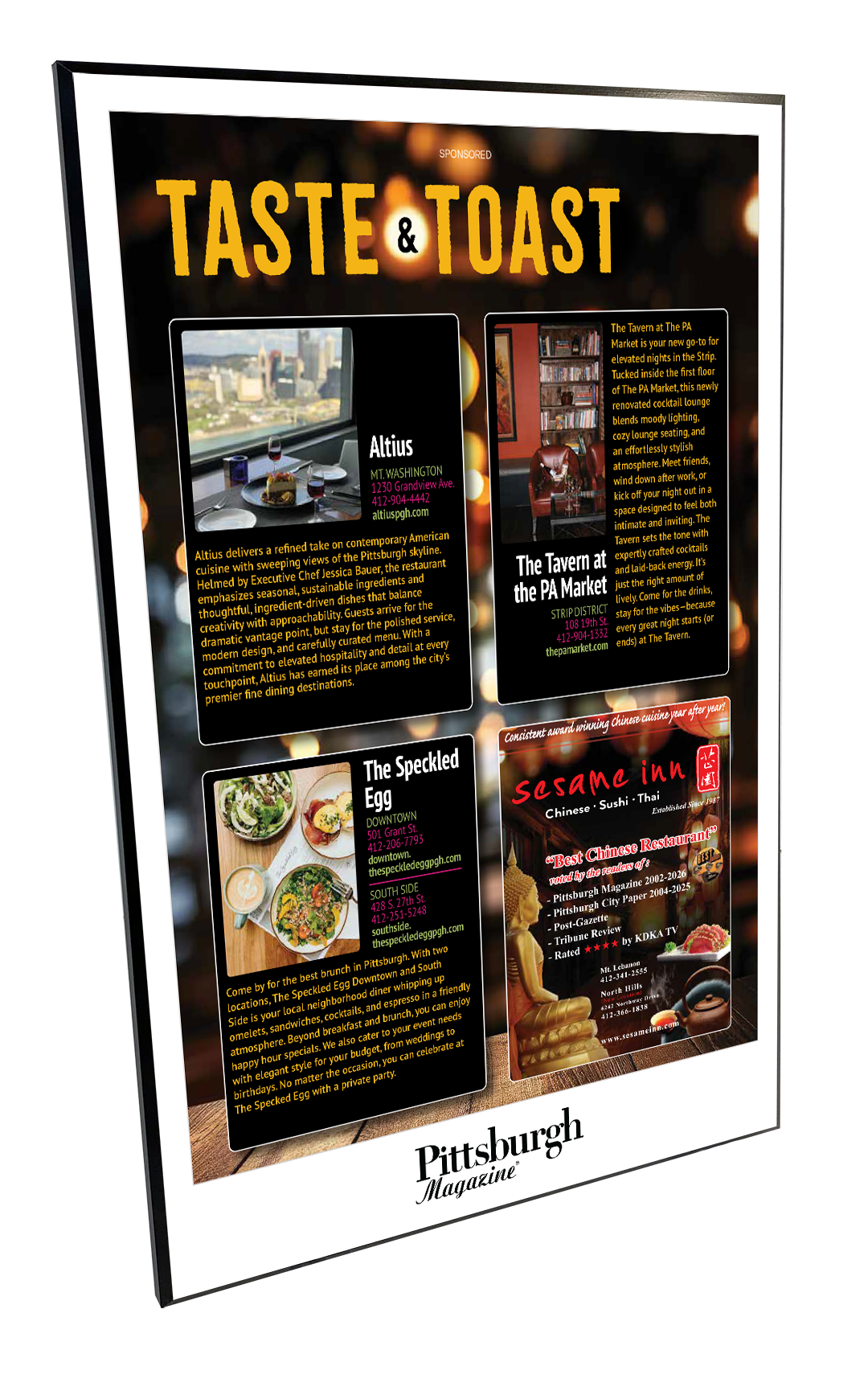 Pittsburgh Magazine - Best Restaurants - Modern Wooden Plaque