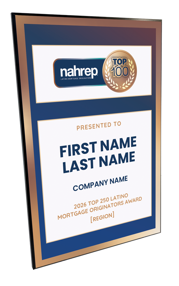 Top Latino Mortgage Originators Plaque Award