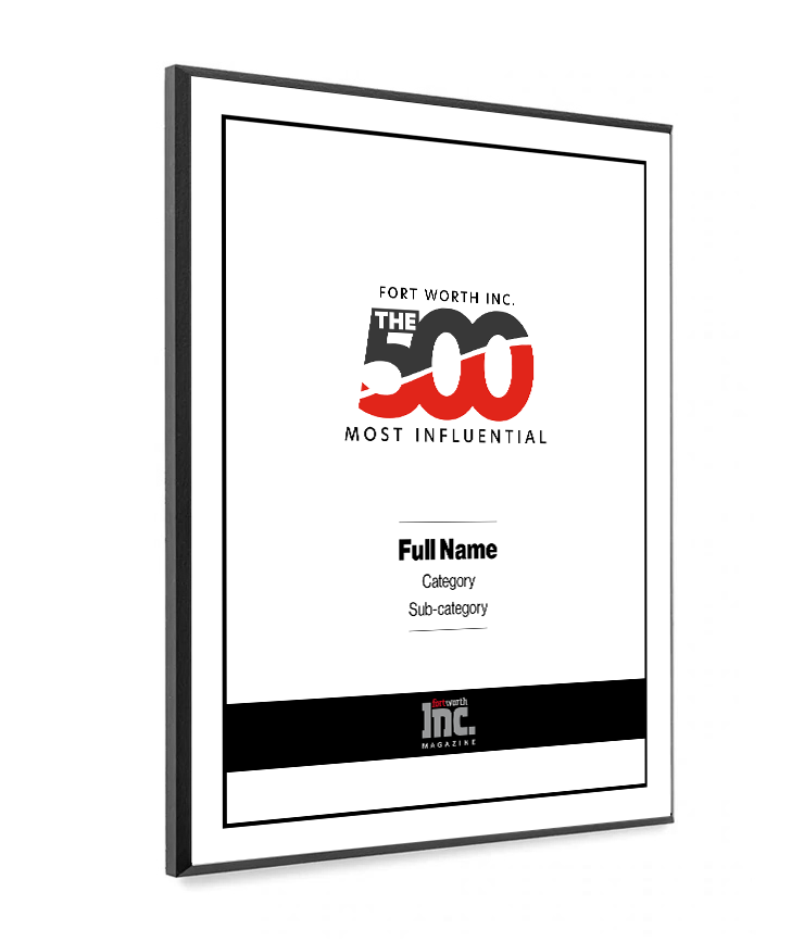 Fort Worth Inc. 500 Award Melamine Plaque