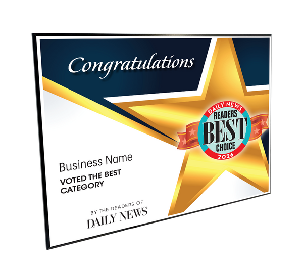 LA Daily News Best Of and Readers Choice Certificate - Modern Hardi-plaque