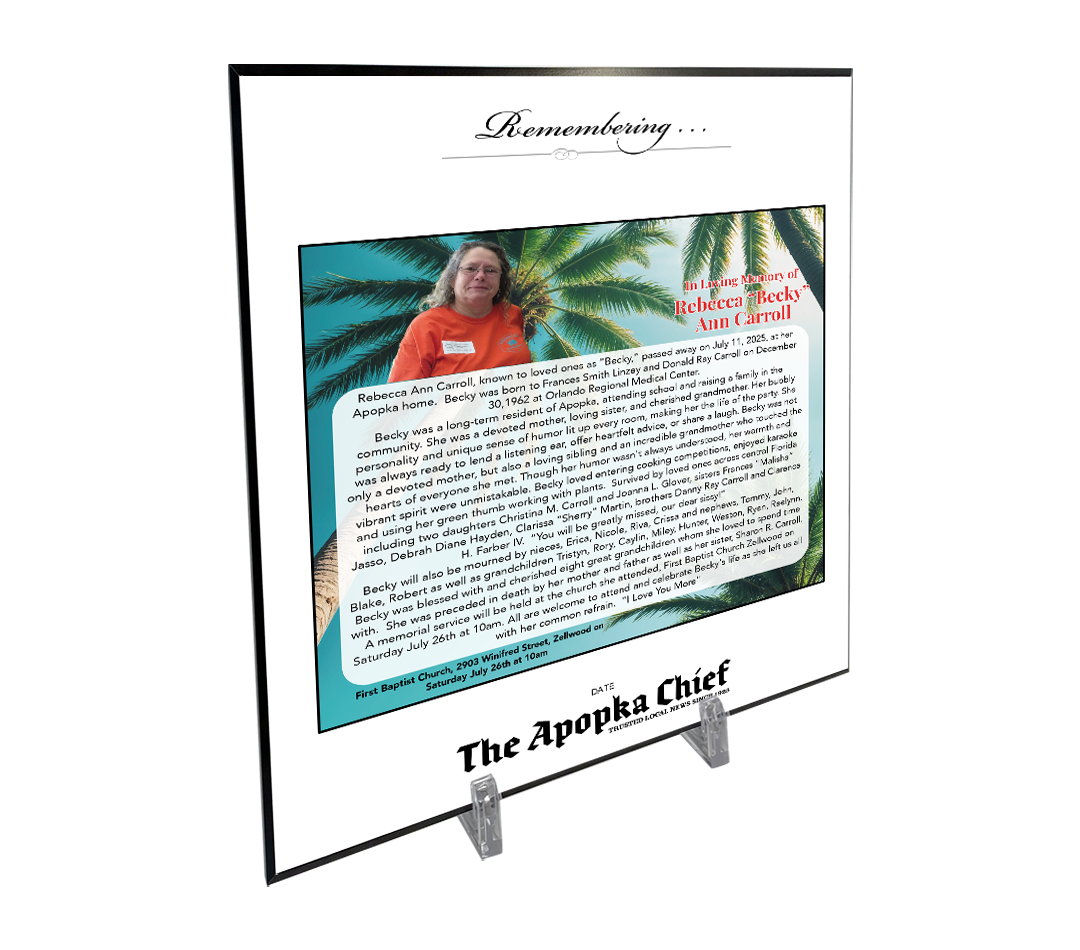 Apopka Chief News Memorial Plaque