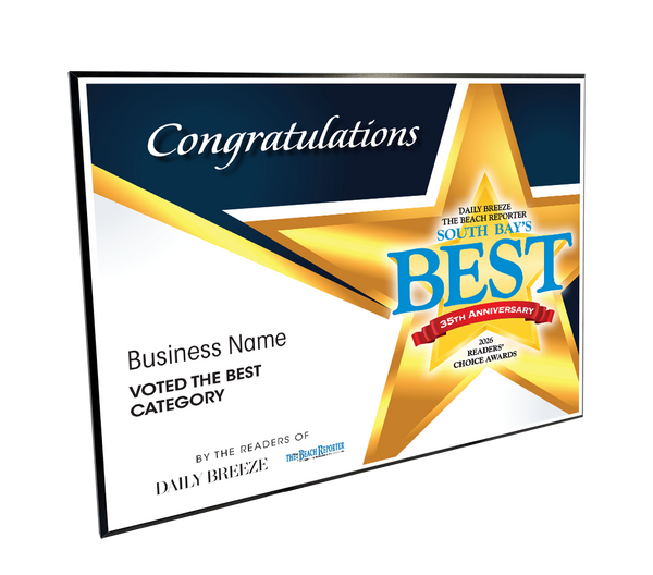 South Bay's Best Of and Readers Choice Certificate - Modern Hardi-plaque