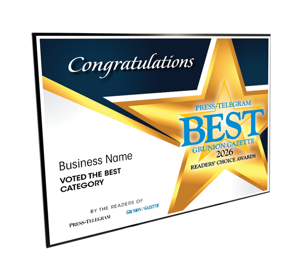 Press Telegram Best Of and Readers Choice Certificate - Modern Hardi-plaque