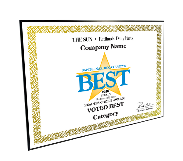 The Sun & Daily Facts Best Of and Readers Choice Certificate - Modern Hardi-plaque