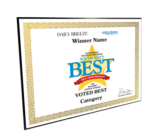 South Bay's Best Of and Readers Choice Certificate - Modern Hardi-plaque
