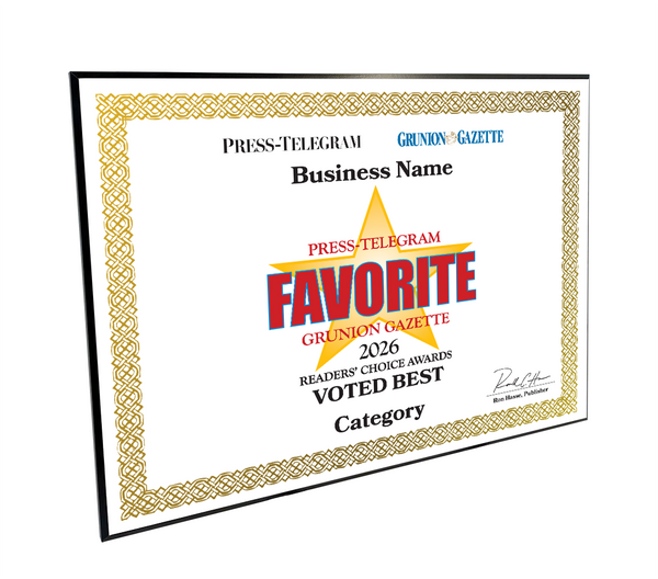 Press Telegram Best Of and Readers Choice Certificate - Modern Hardi-plaque
