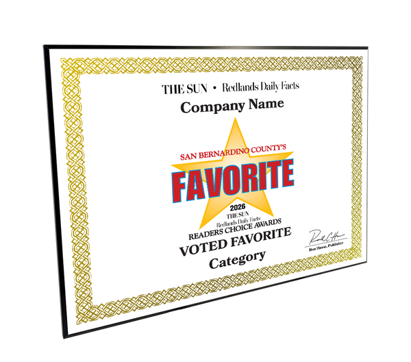 The Sun & Daily Facts Best Of and Readers Choice Certificate - Modern Hardi-plaque