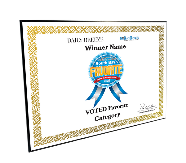 South Bay's Best Of and Readers Choice Certificate - Modern Hardi-plaque